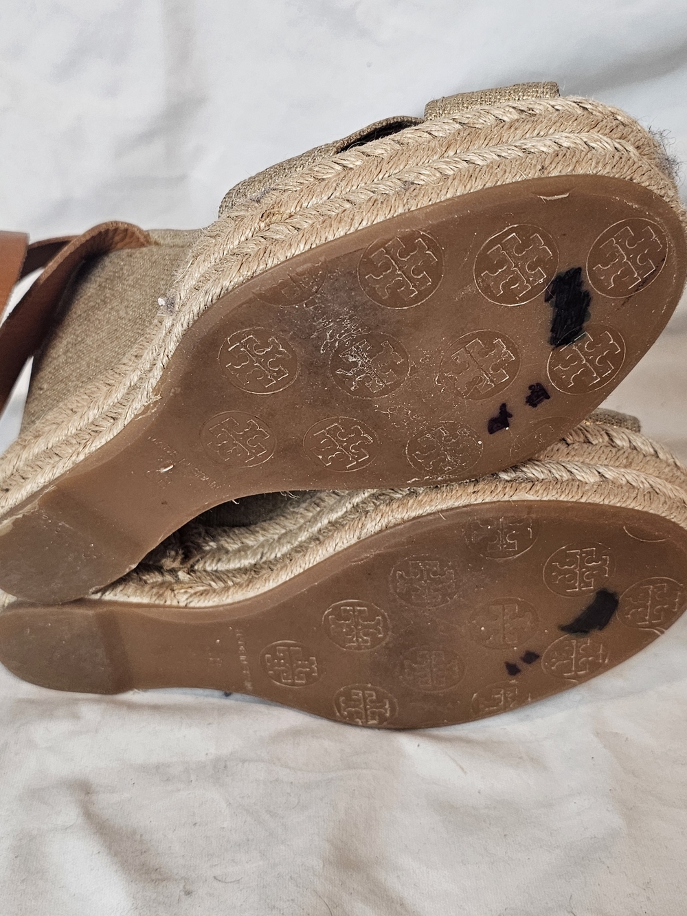 Tory Burch Fabian Wedge Espadrille Sandals Size 6 Metallic Boho Chic Ankle Strap - Picture 8 of 14